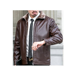 Tom Carry Men Collar Neck Loose Style Comfy Warm Leather Jacket