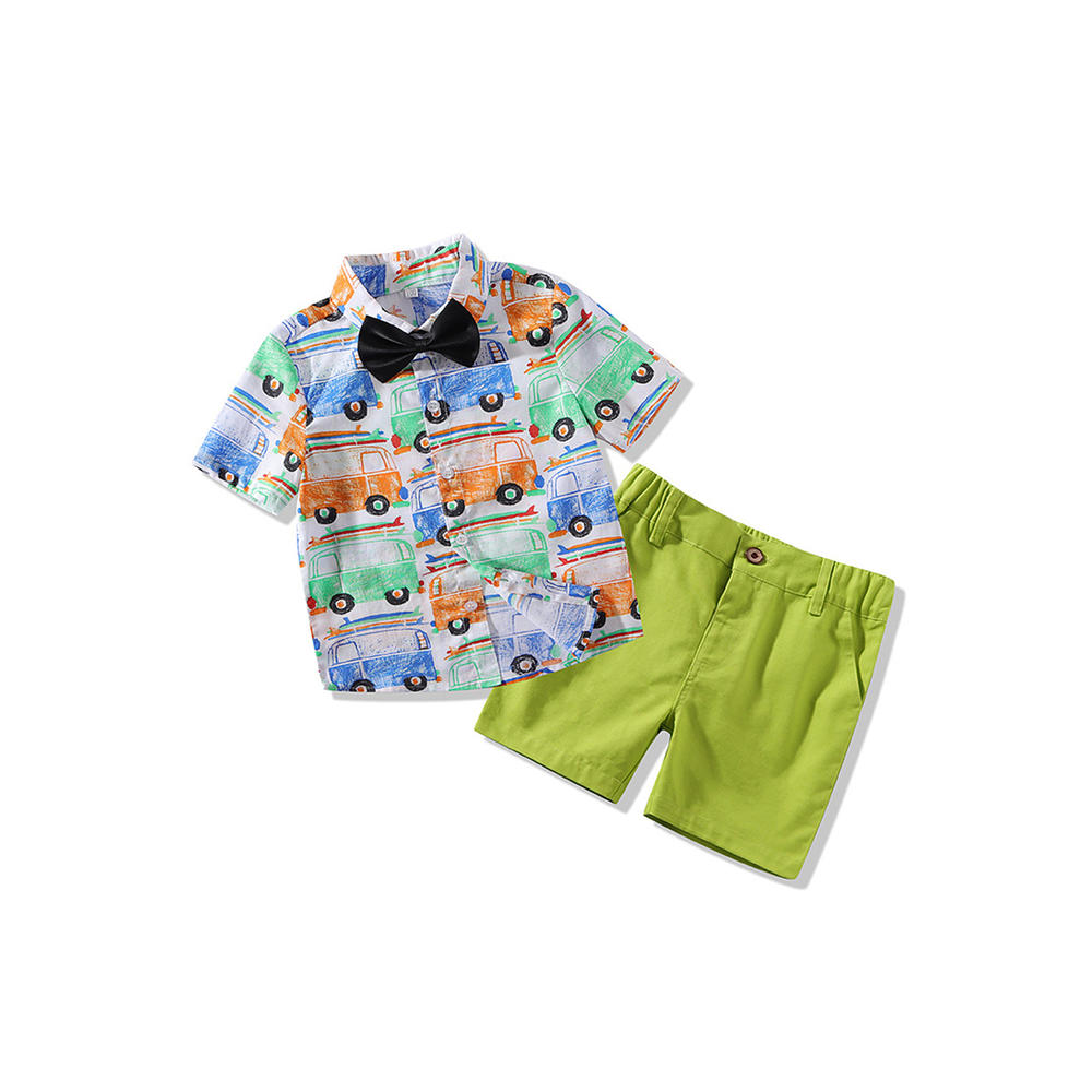 Zumeet Toddler Boys Cute Car Printed Short Sleeve Belt Loops Easy Outfit Set