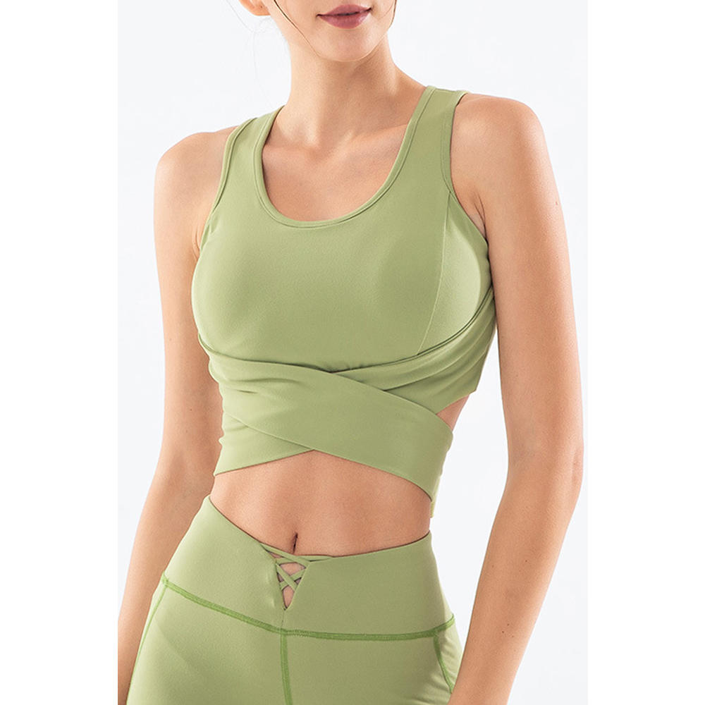 TOMCARRY Women Fasten Back Cloth Belt Activewear Top