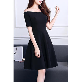 Tom Carry Women Short Sleeve Solid Colored Pleated Skirt Classy Evening  Party Dress