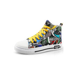 Tom Carry Women High Top Lace Up Modern Printed Pattern Rubber Soled Comfy Canvas Shoes