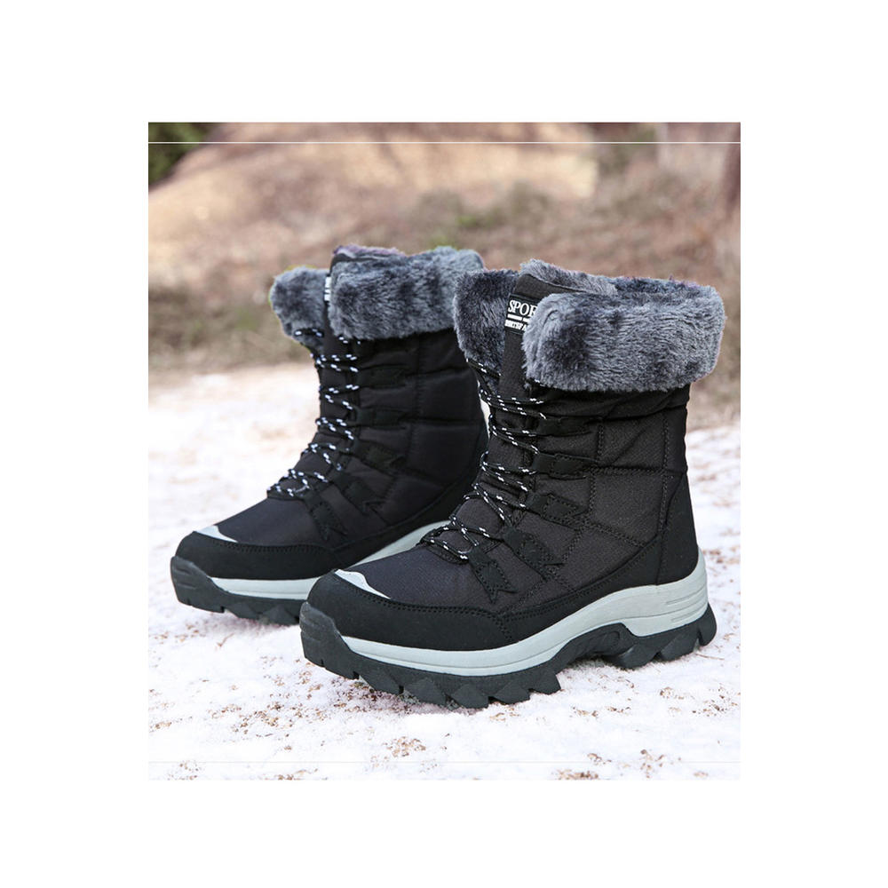 Tom Carry Men Delightful Solid Colored Thick Rubber Soled High Top Fluffy Coushioning Easy Lace Up Winter Hiking Boots