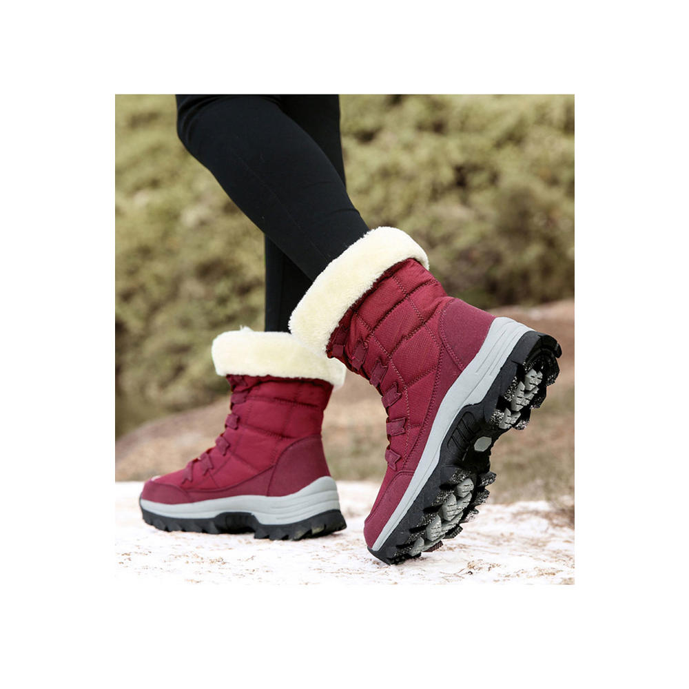 Tom Carry Men Delightful Solid Colored Thick Rubber Soled High Top Fluffy Coushioning Easy Lace Up Winter Hiking Boots