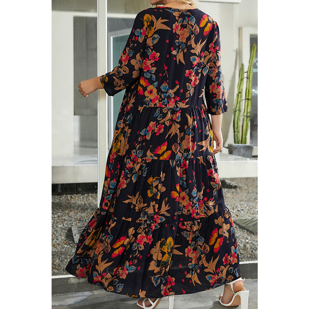 Ketty More Women Plus Comfortable V-Neck Magnificent Floral Pattern Half Sleeve Long Length Lovely Casual Dress