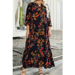 Ketty More Women Plus Comfortable V-Neck Magnificent Floral Pattern Half Sleeve Long Length Lovely Casual Dress