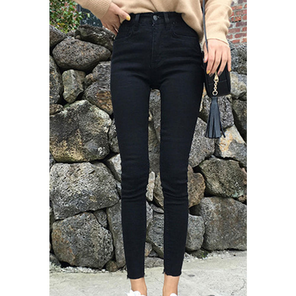 TOMCARRY Women Flexible Solid Pattern High Waist Modern Magnificent Classy Denim Jeans
