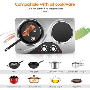 CUKOR AZDSZB2094-SL-OS Electric Hot Plate, 1800W Portable Electric  Stove,Infrared Double Burner,Heat-up In Seconds,7.1 Inch Ceramic Glass  Double