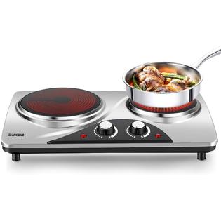 CUKOR AZDSZB2094-SL-OS Electric Hot Plate, 1800W Portable Electric  Stove,Infrared Double Burner,Heat-up In Seconds,7.1 Inch Ceramic Glass  Double