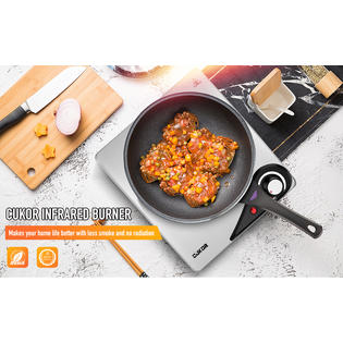 CUKOR AZDSZB2094-SL-OS Electric Hot Plate, 1800W Portable Electric Stove,Infrared  Double Burner,Heat-up In Seconds,7.1 Inch Ceramic Glass Double