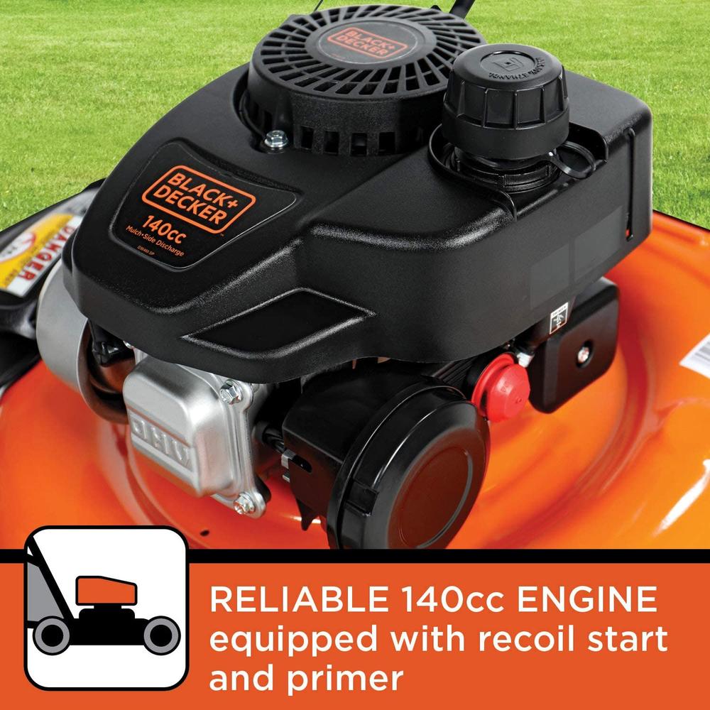 BLACK+DECKER 140cc OHV 21-Inch 2-in-1 Walk-Behind Push Gas Powered Lawn Mower - Perfect for Small to Medium Sized Yards - Side Discharge and