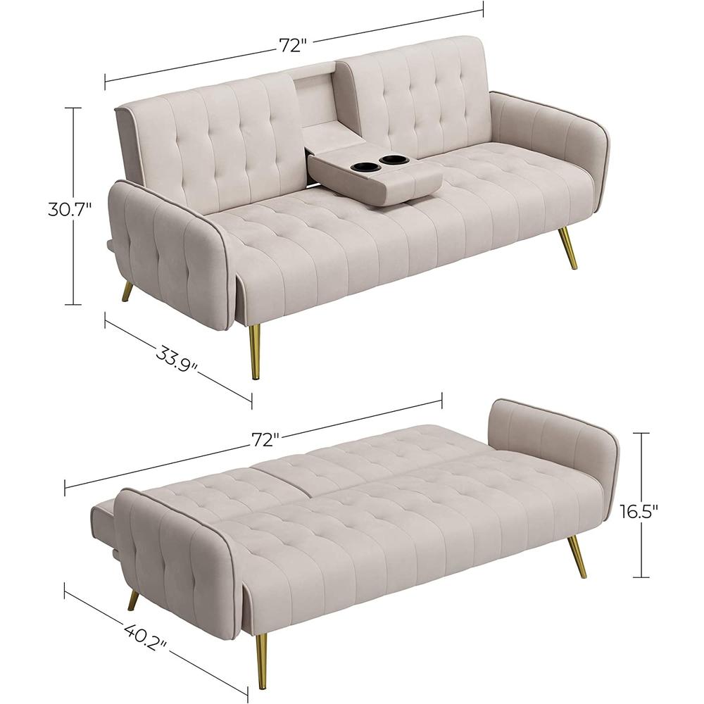 VASAGLE Sofa Bed, Convertible Couch with 2 Cup Holders and Removable