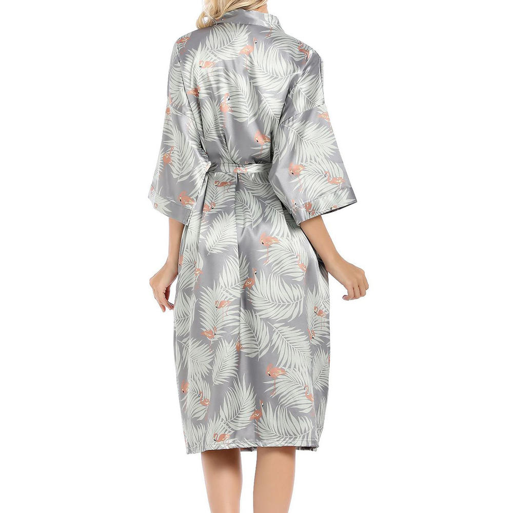 TOMCARRY Women Restful Short Sleeve Easy Deep V-Neck Amazing Floral Pattern Belt Waist Night Gown
