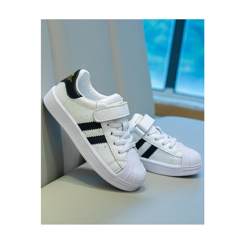 TOMCARRY Youth Girls Magnificent Striped Pattern Flat Rubber Bottom Comfortable Inner Collar Velcro Closure Canvas Shoes