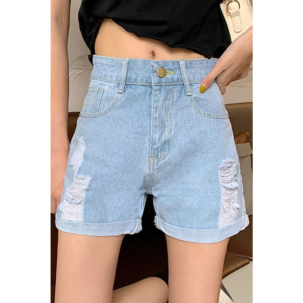 Tom Carry Women Fashion Curly Edge Comfy High Waist Restful & Reliable Summer Casual Denim Short