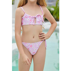 TOMCARRY Kids Girls Superb Floral Pattern Durable Straped Shoulder Summer Two-Piece Beach Swimwear
