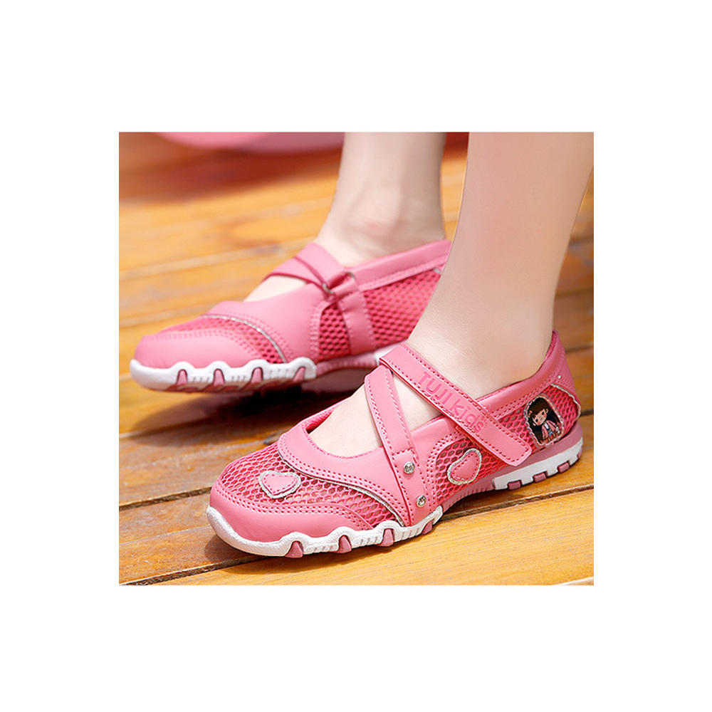 TOMCARRY Youth Girls Flat Rubber Soled Breathable Mesh Restful Inner Collar Elegent Cartoon Pattern Sandals