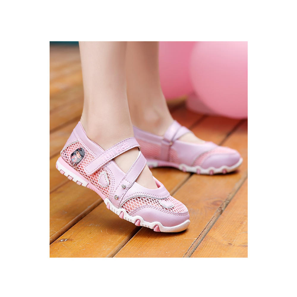 TOMCARRY Youth Girls Flat Rubber Soled Breathable Mesh Restful Inner Collar Elegent Cartoon Pattern Sandals