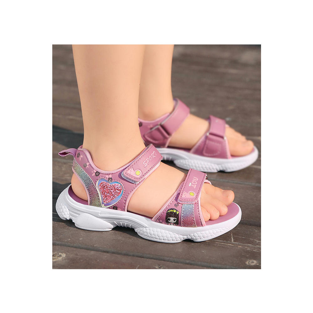 TOMCARRY Youth Girls Relaxed Fit Velcro Closure Soft Rubber Soled Trendy Cartoon Pattern Casual Sandal
