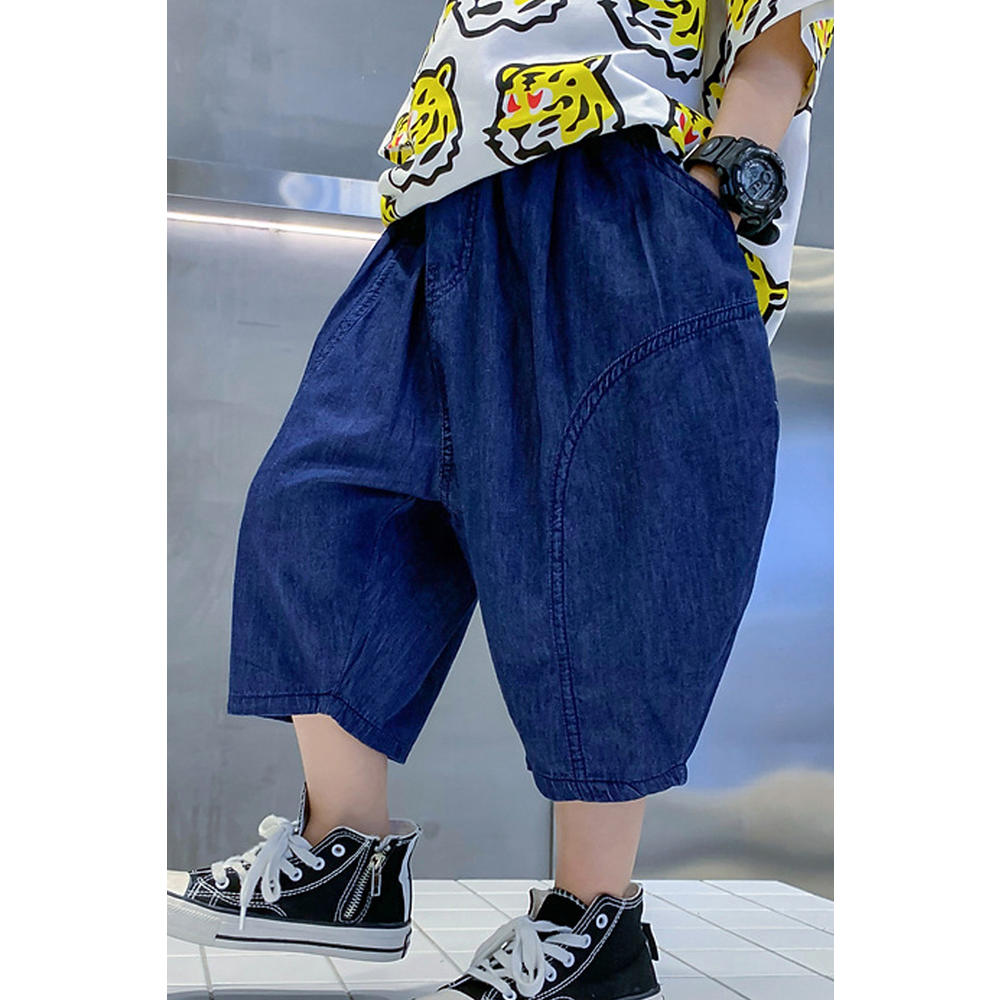 TOMCARRY Kids Boys Loose Styled Elasticated Mid-Waist Summer Casual Denim Short