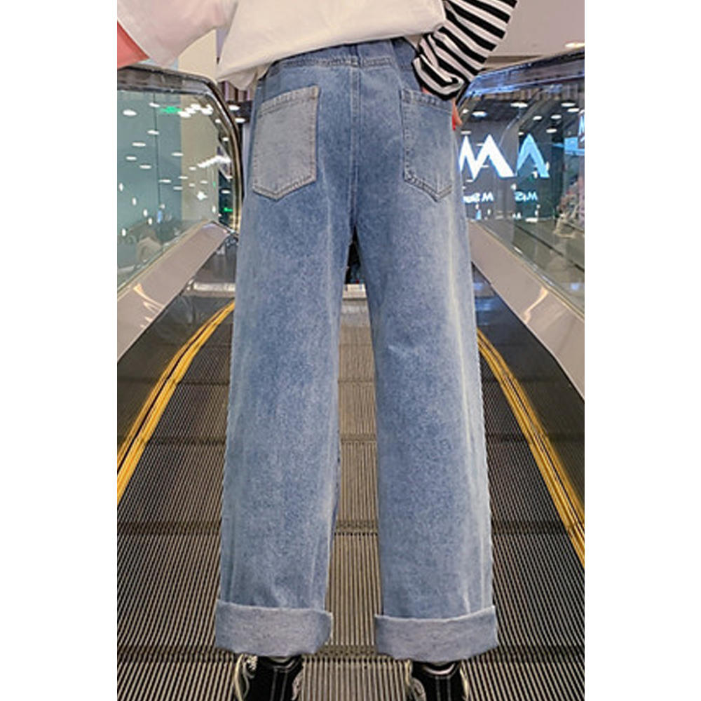 TOMCARRY Kids Girls Splendid Solid Colored Wide-Legs Comfortable Mid-Waist Summer Weekend Denim Jeans