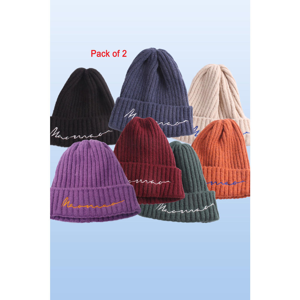TOMCARRY Pack of 2 - Kids Girls Letter Pattern Solid Colored Cozy Pretty Soft Winter Hat - Any 2 Available Colors