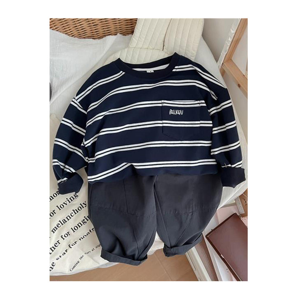TOMCARRY Toddler Boys Comfy Stripe Pattern Ribbed Cuff Pullover Warm Sweatshirt