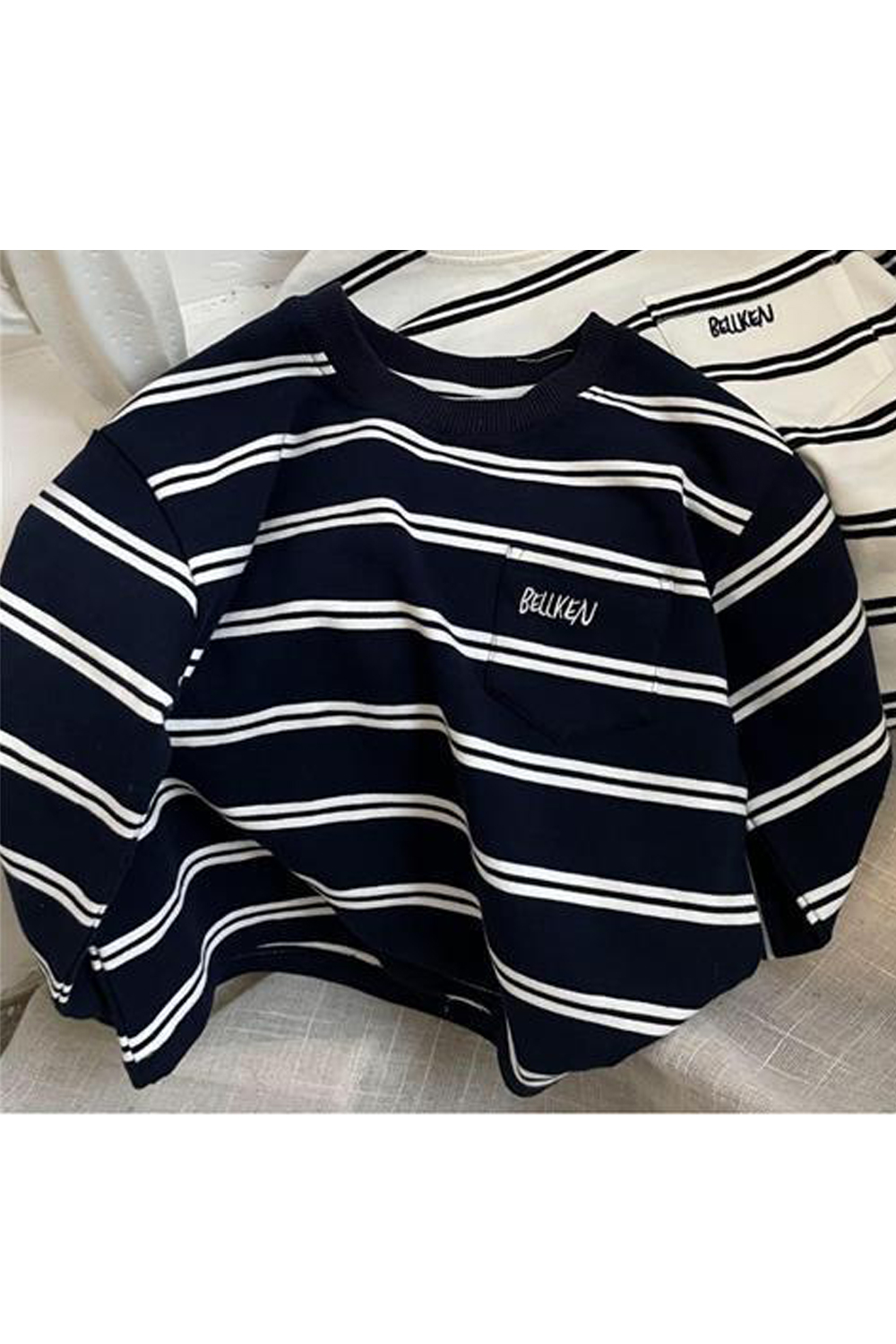 Selected Color is Blue Simple Striped Sweater YQ2210