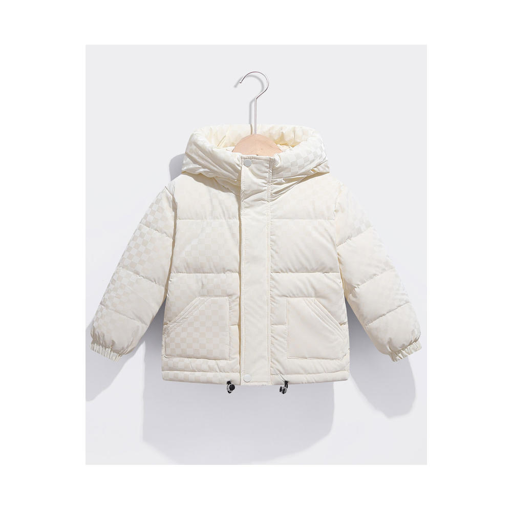 TOMCARRY Kids Girls Comfy Lattice Pattern Drawstring Waist Useful Pockets Hooded Neck Winter Padded Jacket