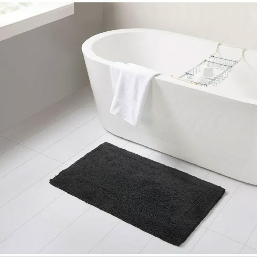 bathroom decor Better Homes & Gardens Bath Rug Cotton Reversible Washable, 17" x 24", Grey Shadow