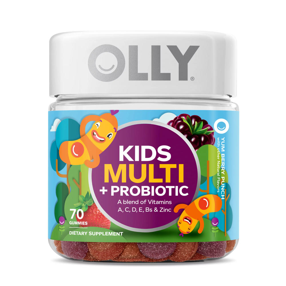 OLLY Kids Multivitamin + Probiotic Gummy, for Girls & Boys, Vitamin A, B, C, D, Zinc, Berry, 70 Ct