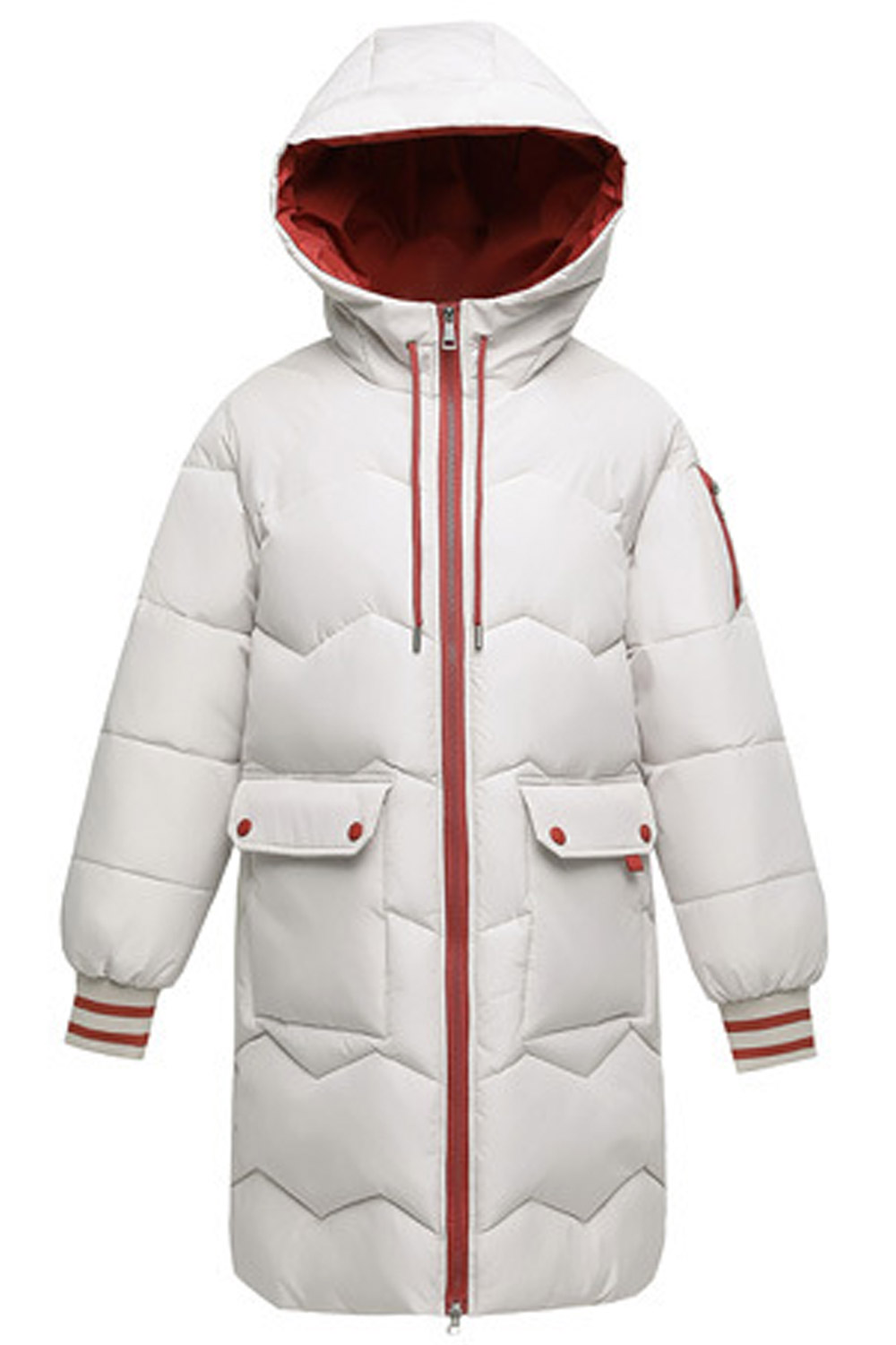 Tom Carry Women Lovely Drawstring Hooded Ribbed Cuff Flap Pockets Comfy Winter Padded Jacket