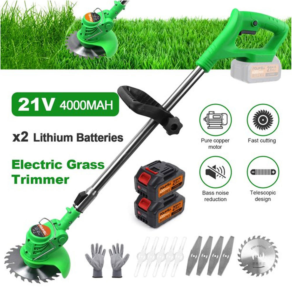 POLIWELL Cordless Grass String Trimmer Battery Powered, 21V 4.0Ah Lawn Edger Brush Cutter Electric Weed Eater