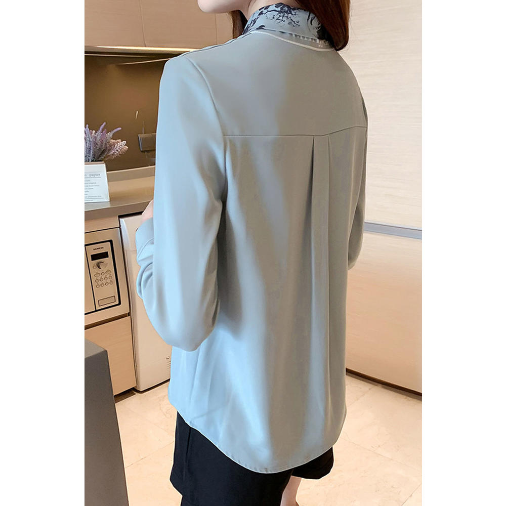 Tom Carry Women New Fashion Niche Sense Design Professional Temperament Scarf Collar Neck Long Sleeves Solid Color Fresh and Sweet Style S