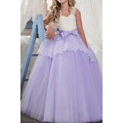 Tom Carry Kids Girls Lace Decorated Silk Bow Wedding Dress