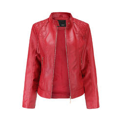 Tom Carry Women Warm Solid Color Zipper Closure Leather Jacket