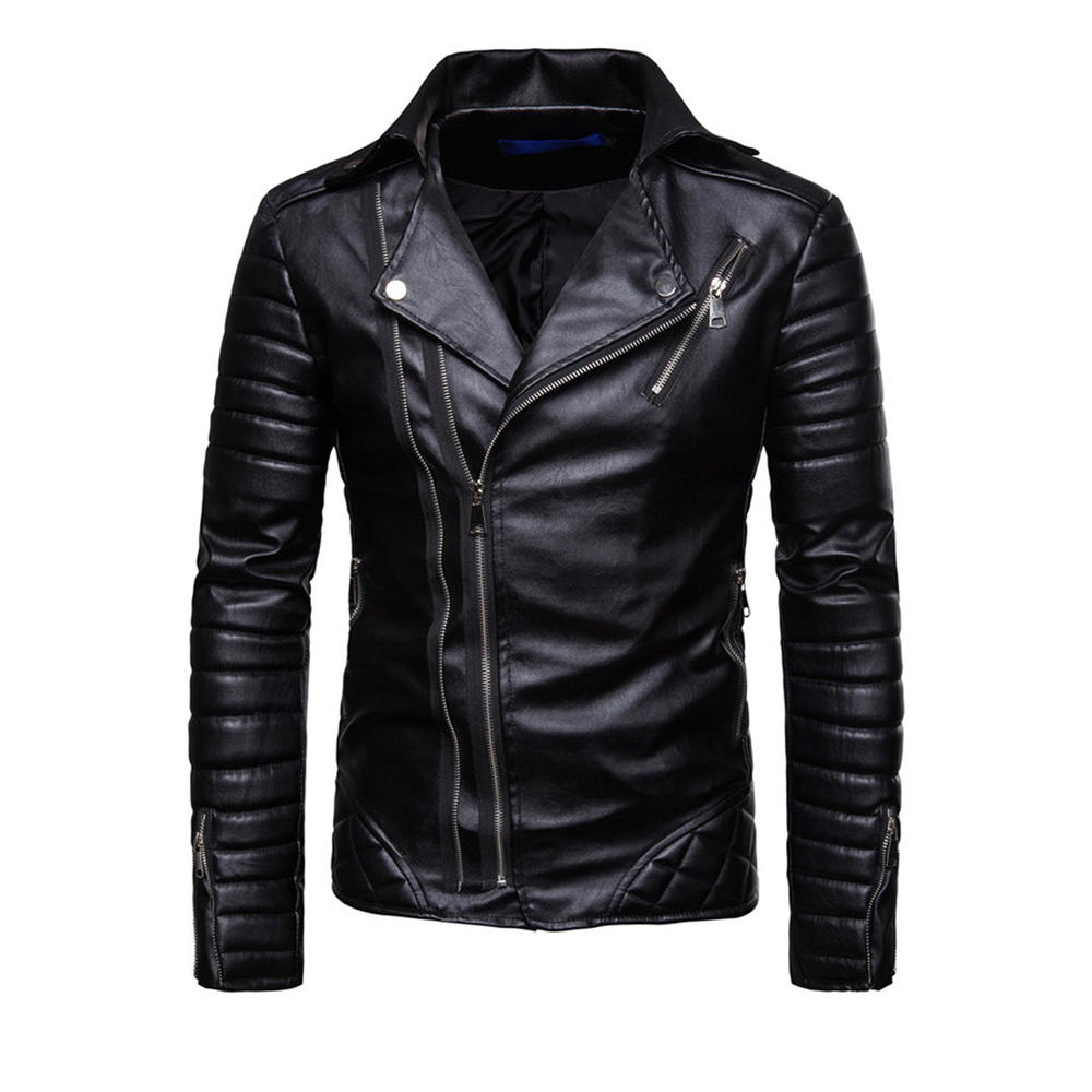TOMCARRY Men Leather Jacket stylish Solid Pattern Neck Collar zippered Winter Jacket