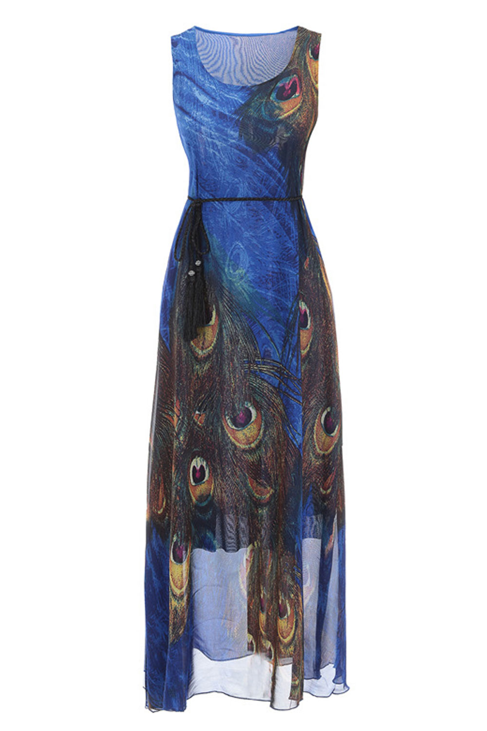 round neck printed maxi dress