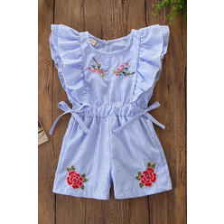 TOMCARRY New Born Girls Ruffled Stripes Embroidered Jumpsuit