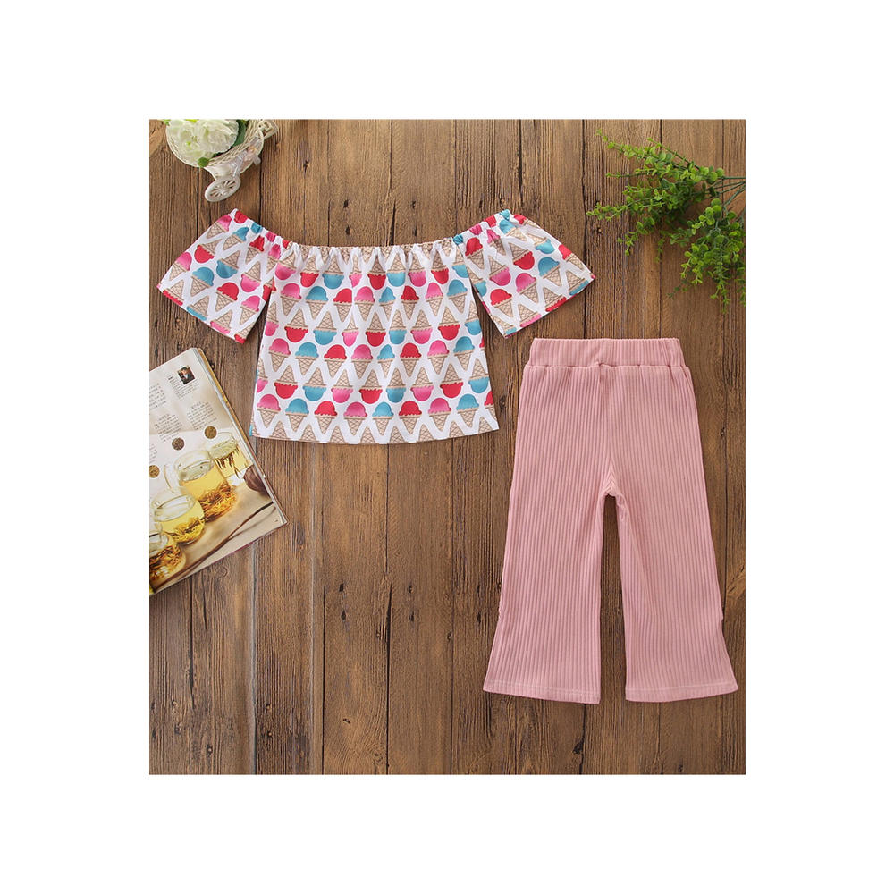 ZaraBeez Toddler Girls Printed Off Neck Slit Pajama Outfit Set