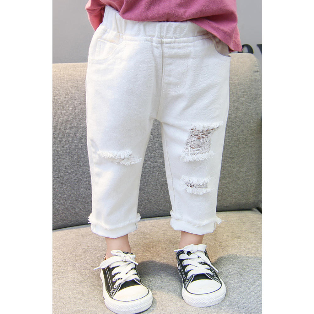 Tom Carry Baby Girls Shredded Loose Fit White Jeans