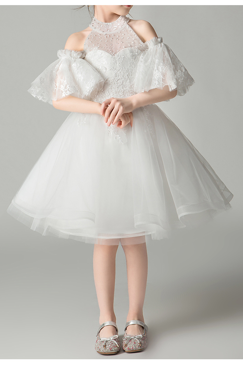 Tom Carry Kid Girl Elegant Crochet Lace Bead Decorate Wedding Dress