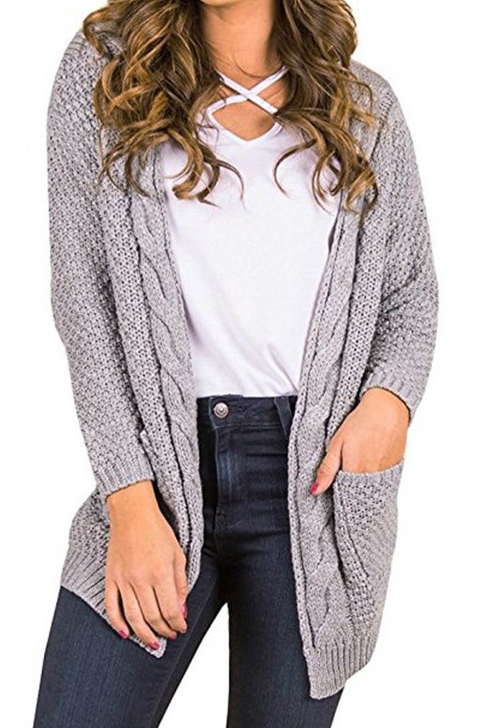 TOMCARRY Women Solid Color Casual Warm Cardigan