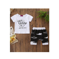 Tom Carry Baby Boys Summer Fashion Graphic & Shark Print Two Piece Set