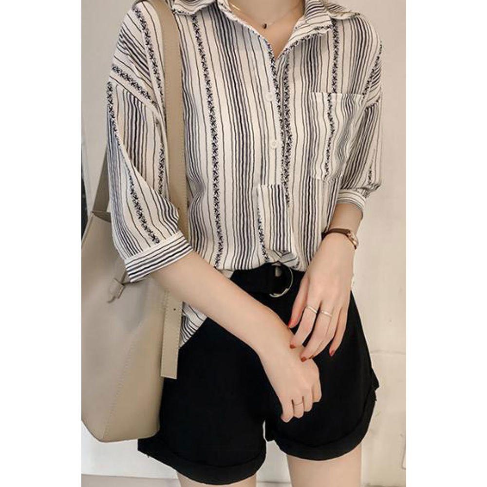 TOMCARRY Women Loose One Pocket Button Down Casual Shirt