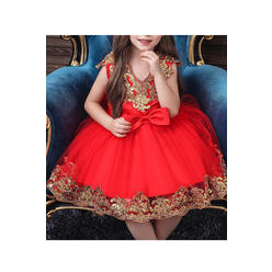 Unomatch Kids Girls Sequin Attached Ribbon Dress