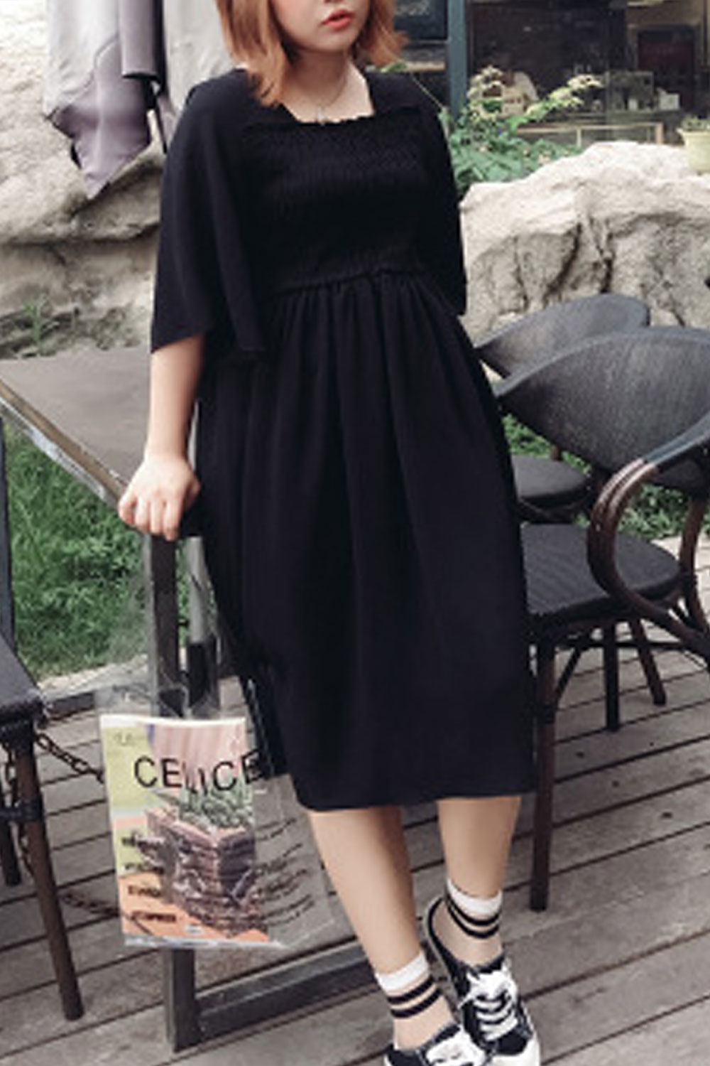 square neck chiffon dress