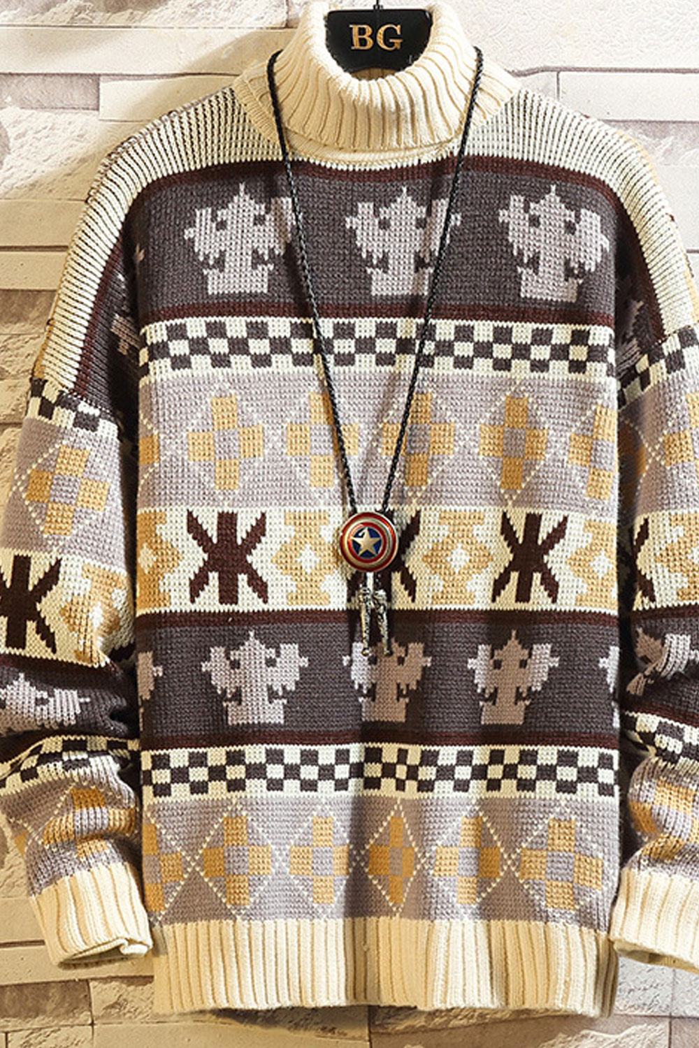 Printed high neck sweater clearance
