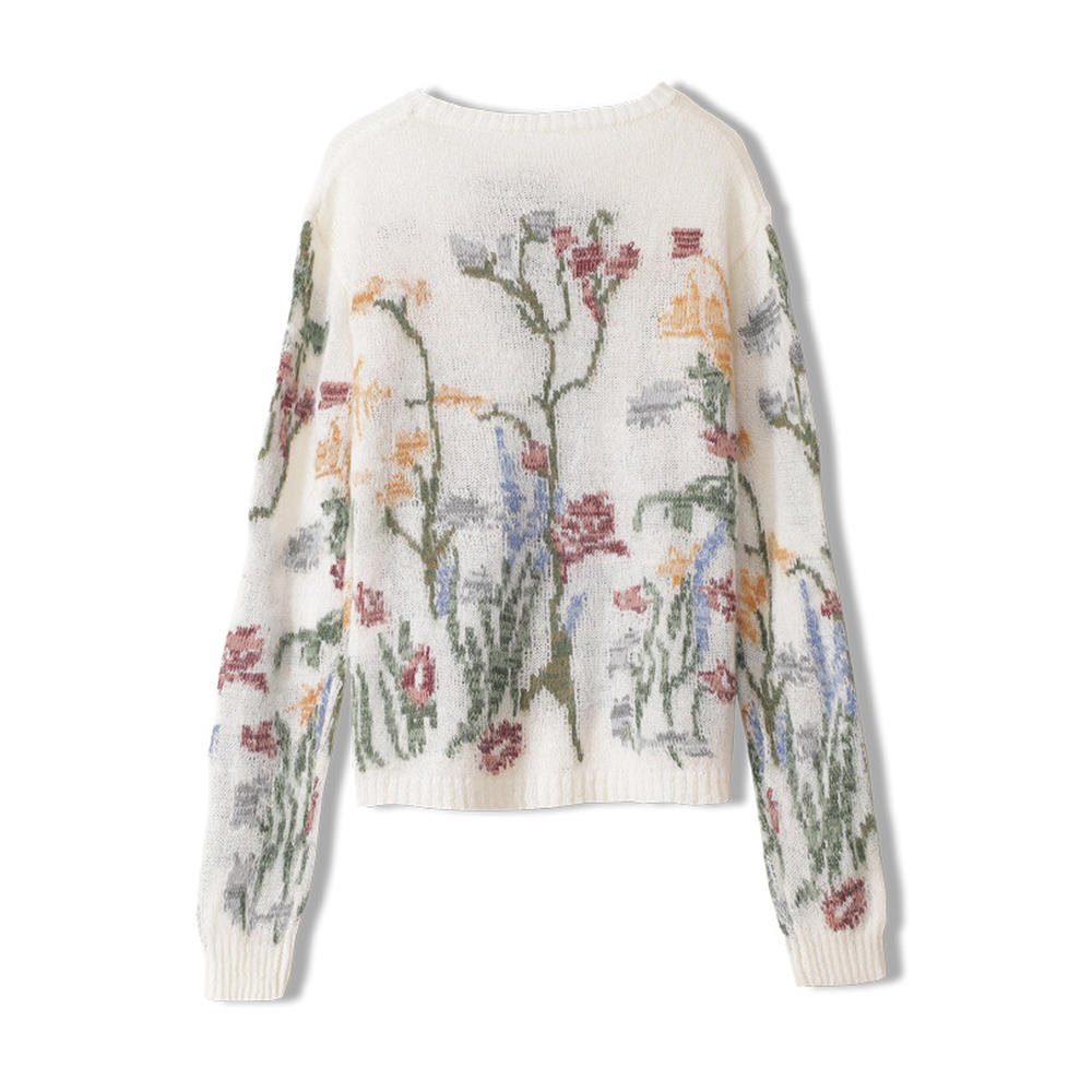 ZaraBeez Women Charming Flower Embroidered Long Sleeve Loose Sweater