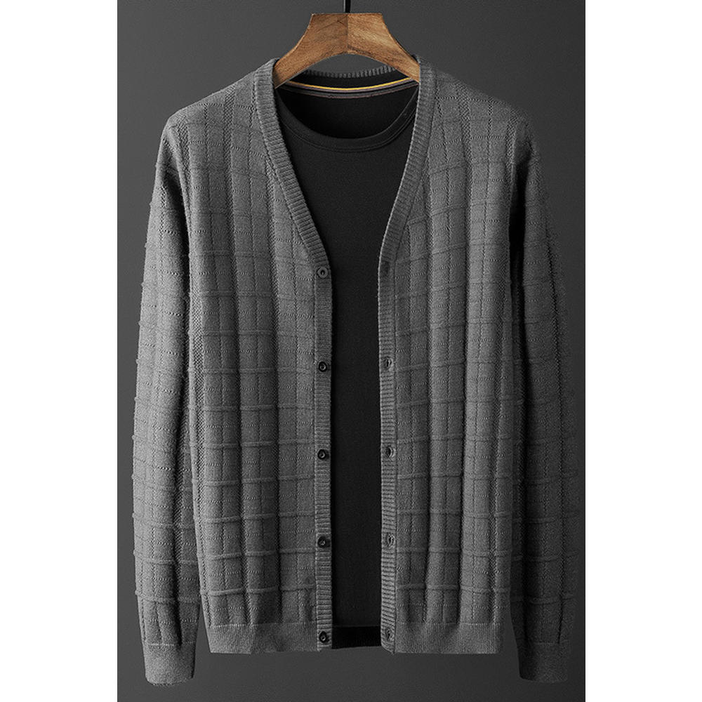 Unomatch Men Casual Button Down Round Neck Thick Knitwear Cardigan