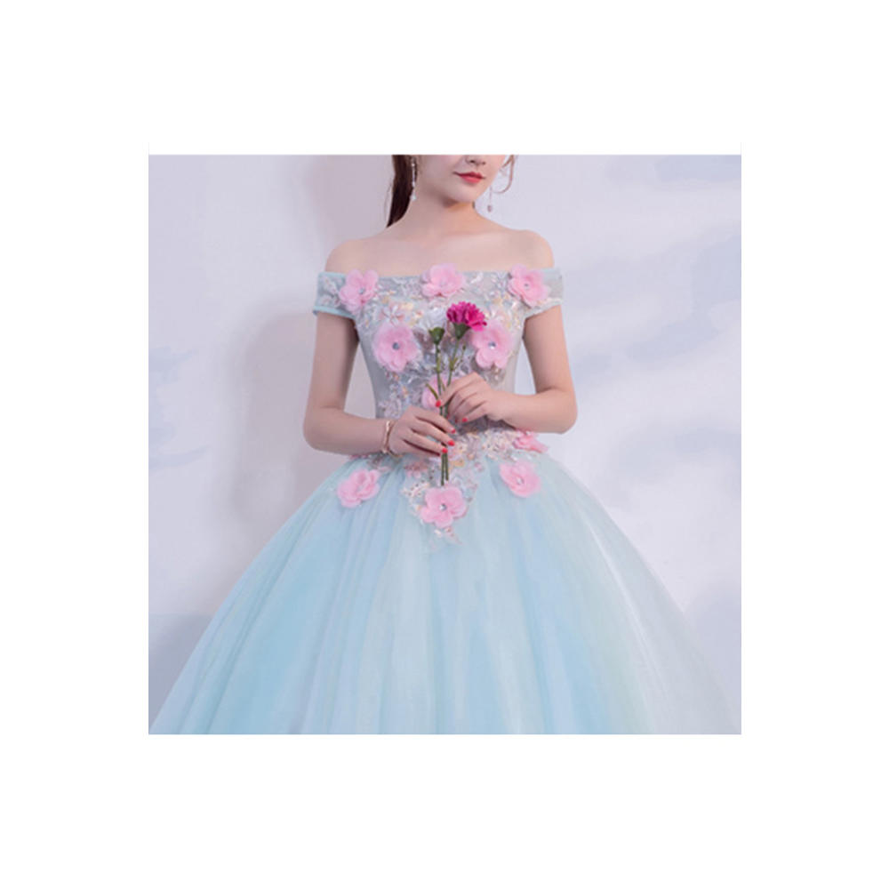 Unomatch Women Comfortable Off-Shoulder Flower Attached Long Thin Skirt Wedding Dress